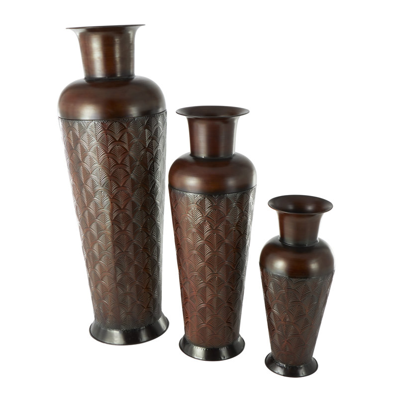 Ensemble de grands vases décoratifs en métal brun foncé Folse