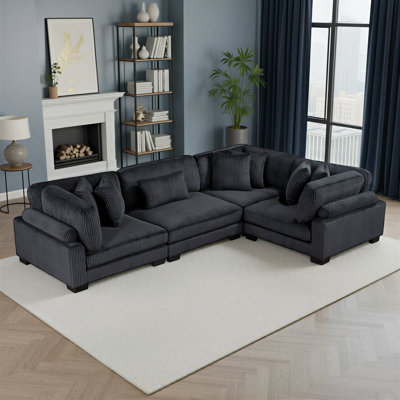 Brinsley 135" Modern & Contemporary Corduroy 4-Piece Modular Sectional Sofa with Versatile Adjustable Arm and Back Rest, Elevated Fabric Channels & Foam over Pocket Coils Comfort