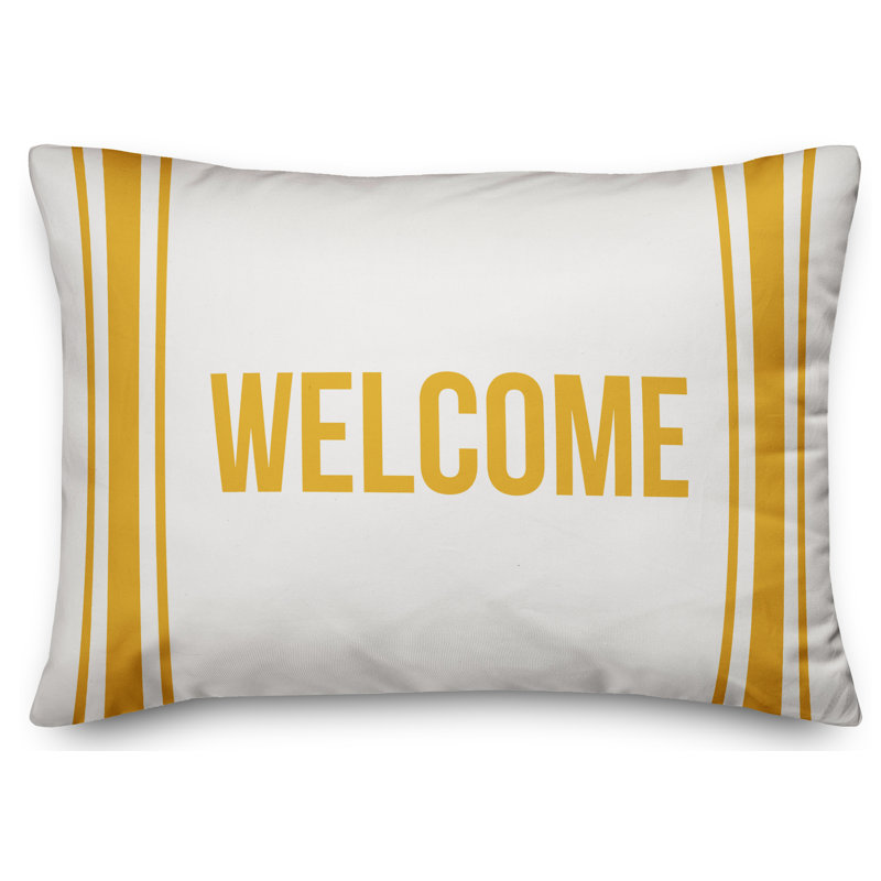  Welcome Farmhouse Stripes Indoor/Outdoor Lumbar Pillow, Yellow