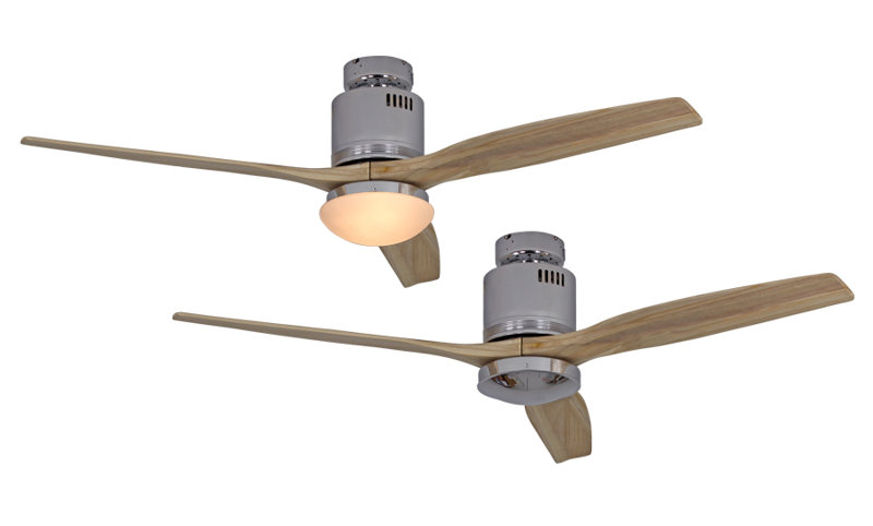 Maegan 132cm Ceiling Fan with Light Kit, Shiny Chrome with Ecru Blades