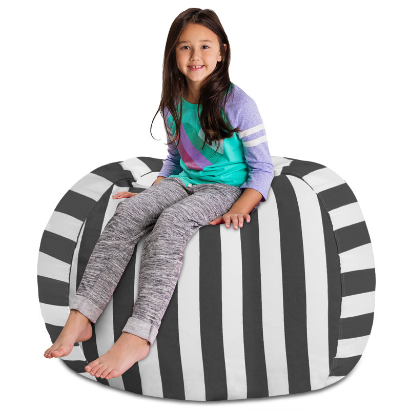 Housse pour fauteuil à billes Kids, Très grand - 48 po, Toile - rayures grises et blanches