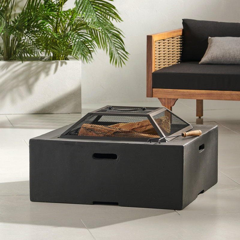 Outdoor 29" Square Mgo Wood- Burning Fire Pit, Dark Gray