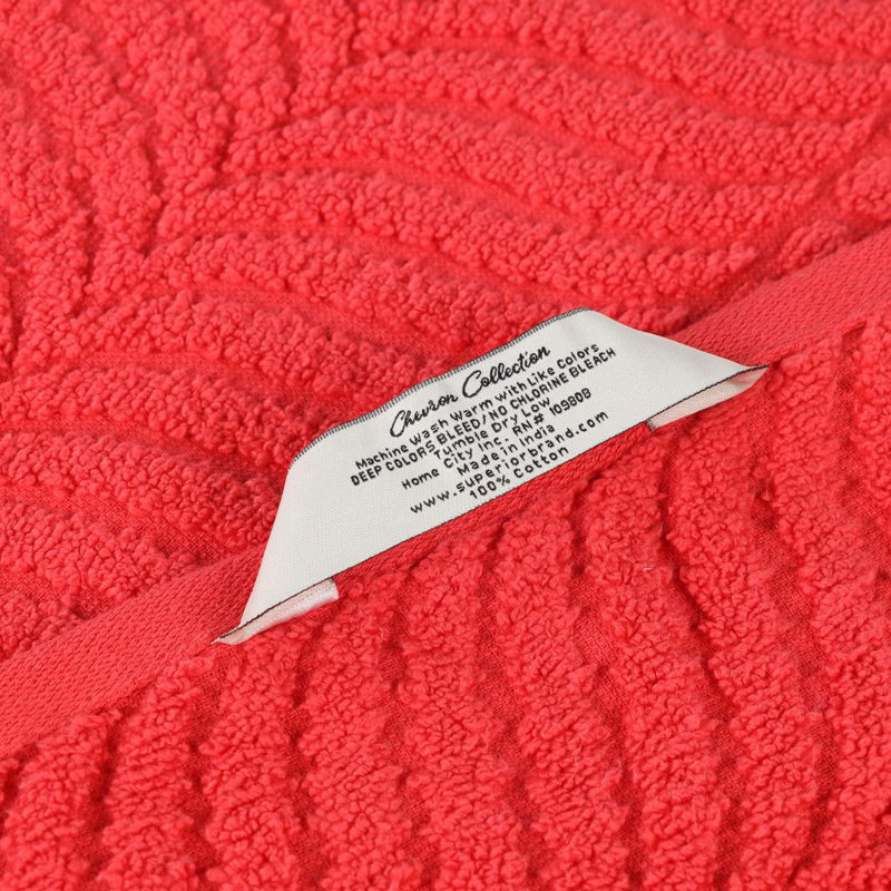 Telemanus Chevron Zero Twist Solid and Jacquard Cotton Bath Sheet, Red