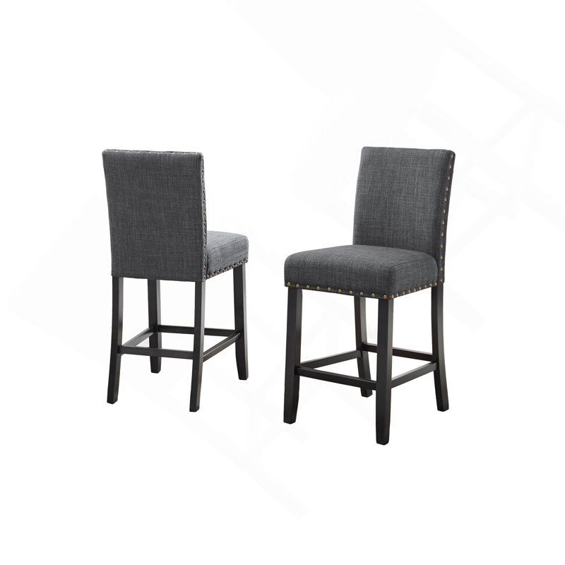 Ensemble de 2 tabourets de bar gris à garniture cloutée, Gris
