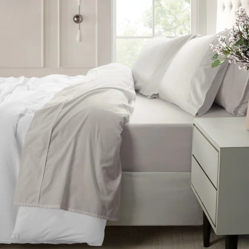Loomsnest 100% Long Staple Cotton 400 Thread Count Sateen Sheet Set, Wrinkle Resistant, Deep Pocket, Fits up to 18", Full, Light Gray
