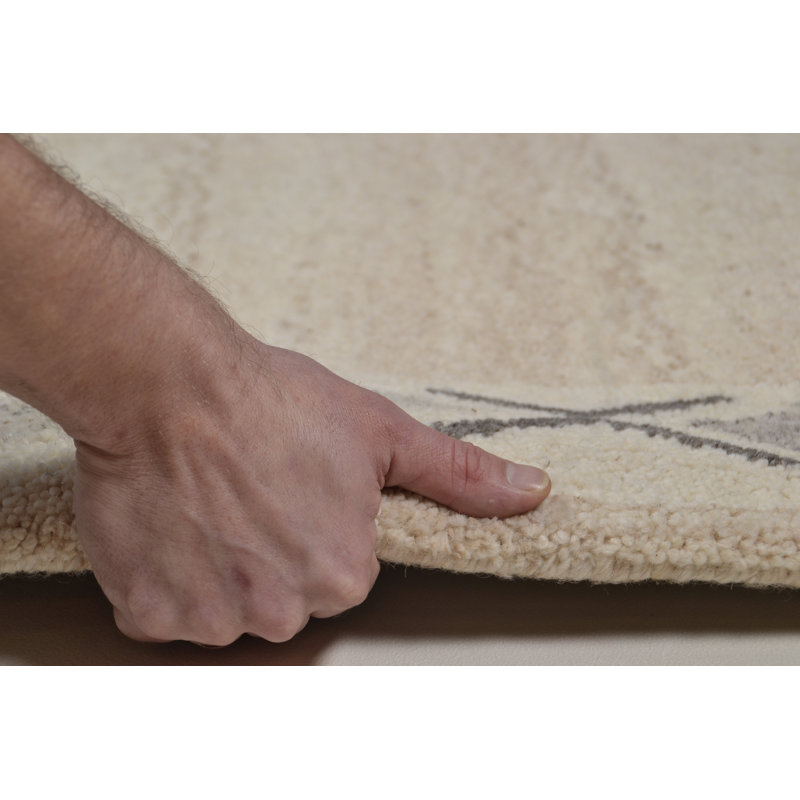 Round Thandie Geometric Wool Hand Woven Area Rug, Round 100cm