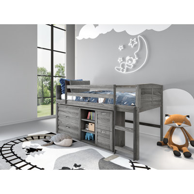 Elian Twin Solid Wood Platform Loft Bed with Shelves by Harriet Bee