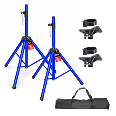 Pieds d'enceinte trépieds robustes à 5 branches, réglables et télescopiques, pour sonorisation, DJ, scène et événements. Hauteur réglable jusqu'à 183 cm (72 pouces). Fixation universelle de 35 mm. Sac de transport inclus.