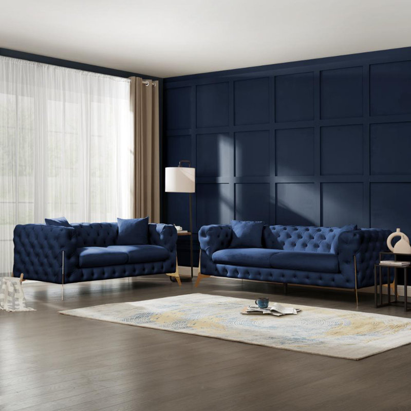 Sperryville 3 Seater Velvet Sofa, Blue