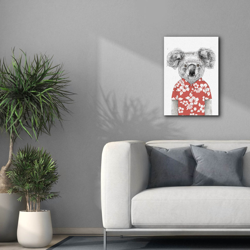«Summer Koala, Red» par Balazs Solti, art mural sur toile, H 26 po x l 18 po