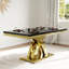 Ensemble de table de salle à manger luxueux en faux marbre et or noir avec 6 chaises en cuir blanches-2011508487-2011508480-2011508483