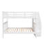 Lit superposé pour escalier avec rangement et garde-corps blanc pour chambre à coucher, pin, tablettes, lit sans ressorts, chambre à coucher, structure solide, escalier sécuritaire, conception séparable