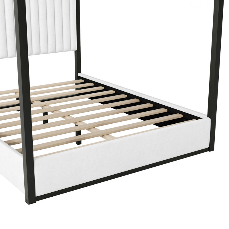 Structure de lit, lit plateforme à baldaquin avec tête de lit et structure en métal