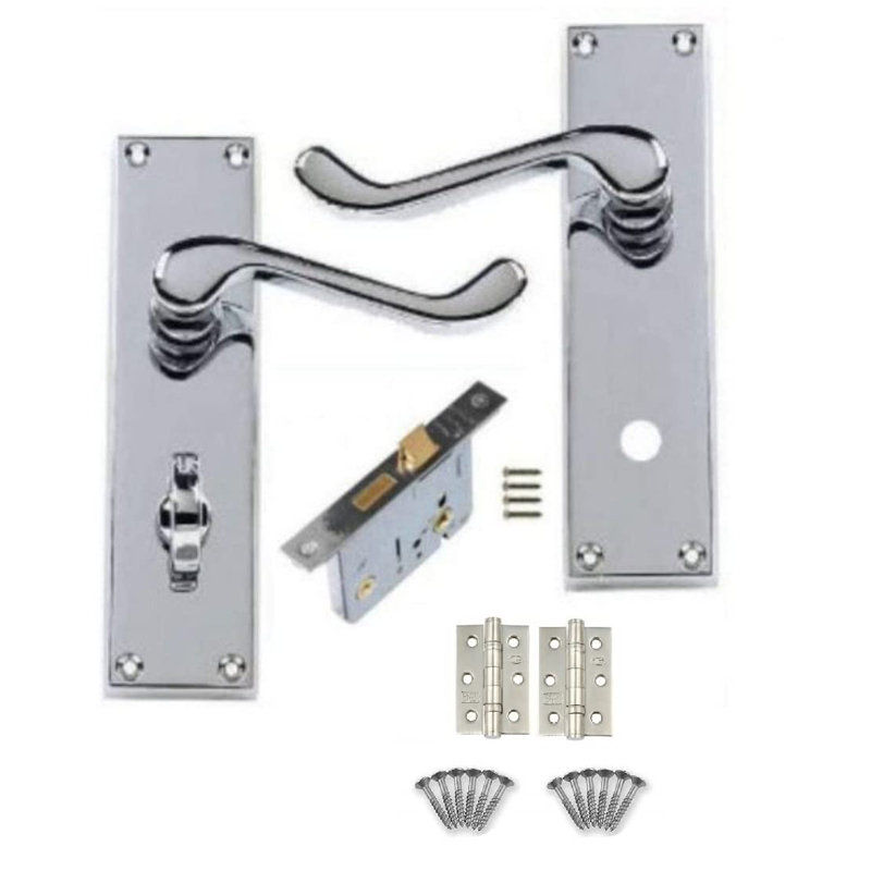 Victorian Scroll Bathroom WC Toilet Door Handles in Polished Chrome Finish - 150mm x 40mm Backplate