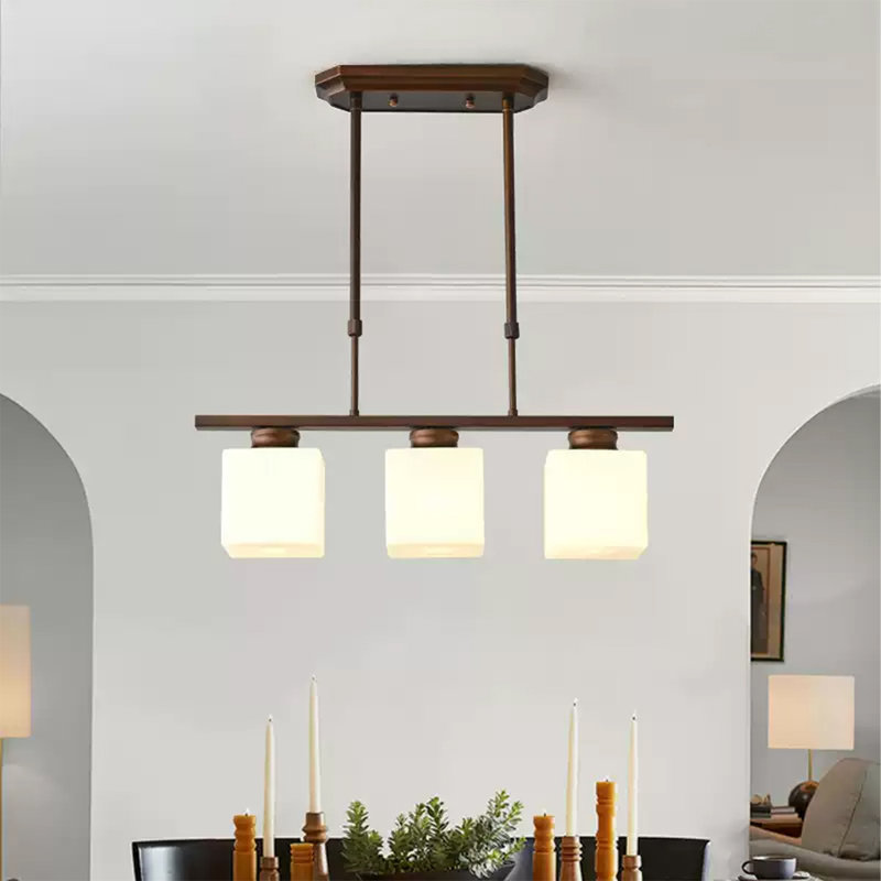 Pied de lampe en fer de style américain avec abat-jour en verre, 4.72" H x 23.62" W x 4.72" D, 3 Lights