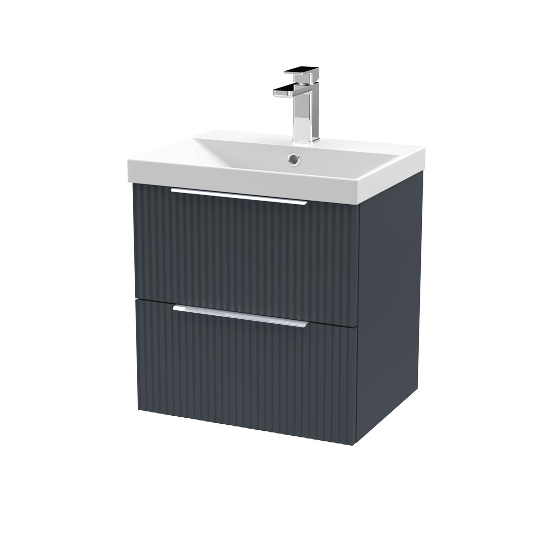 Hudson Reed Soft Black Fluted Satin Wall Mounted 2 Drawer Vanity Unit And Thin Edge Ceramic Basin | | Mdf | 500Mm - Image 3