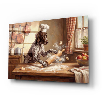 Art mural en verre acrylique 24 po x 16 po Epic Art «German Shorthaired Pointer In The Kitchen» par Rich Monet