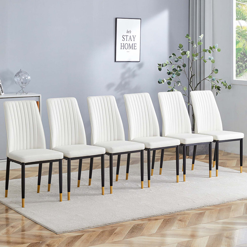 Chaises de salle à manger Monaldo, 6, Blanc, Noir et or