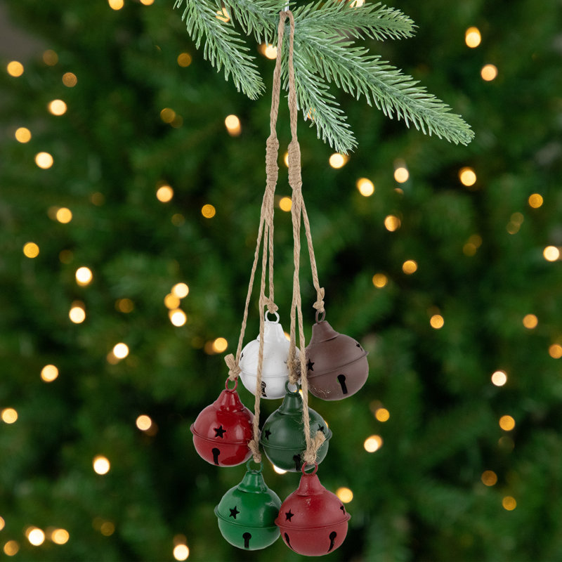 Ornements de Noël en forme de clochette en cascade - 13,5 po - ensemble de 2, Brun / rouge / vert / blanc