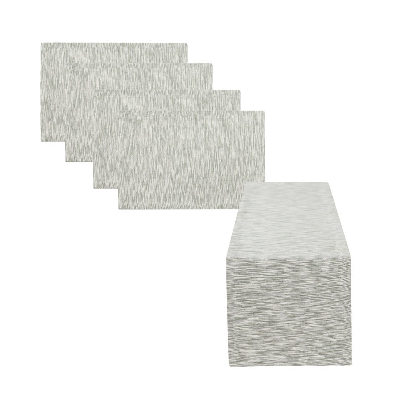 Space Dyed Table Runner & Placemat 5 Piece Set, Graphite, Green