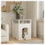 Enceinte moderne blanche pour chat avec bac de rangement, étagère en bois pour animaux de compagnie et table de chevet