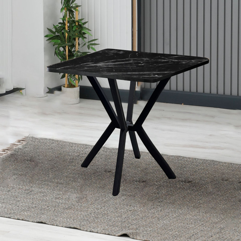 Modern Black Dining Table, 100% Melamine Coated Chipboard, 27.6 x 29.1 x 27.6 inches | Thickness: 0.7 inches | Sturdy PVC Edgeband | Sleek Industrial Design, Perfect for Contemporary Dining Areas & Novelty Spaces