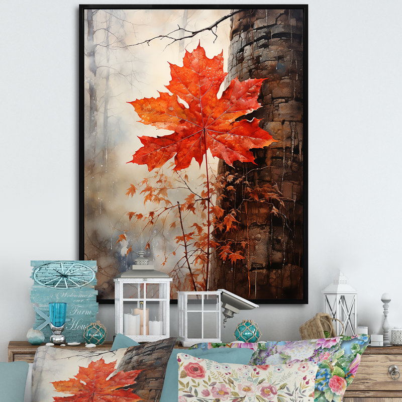 «Maples Mark Autumn Red» sur toile, Cadre flottant noir, H 32 po x l 16 po x P 1 po