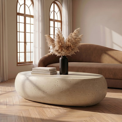 Denny - Grande table basse ovale moderne en fibre beige