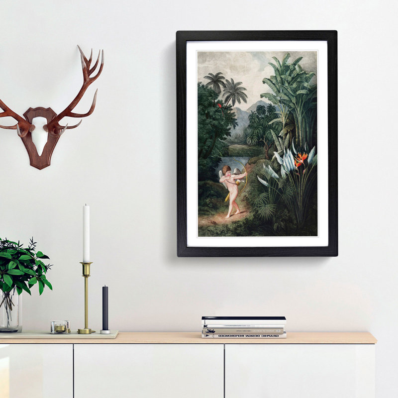 Cupid by the Flowers by R.J. Thornton - Framed Print, Black Framed, 36cm H x 27cm W x 2cm D