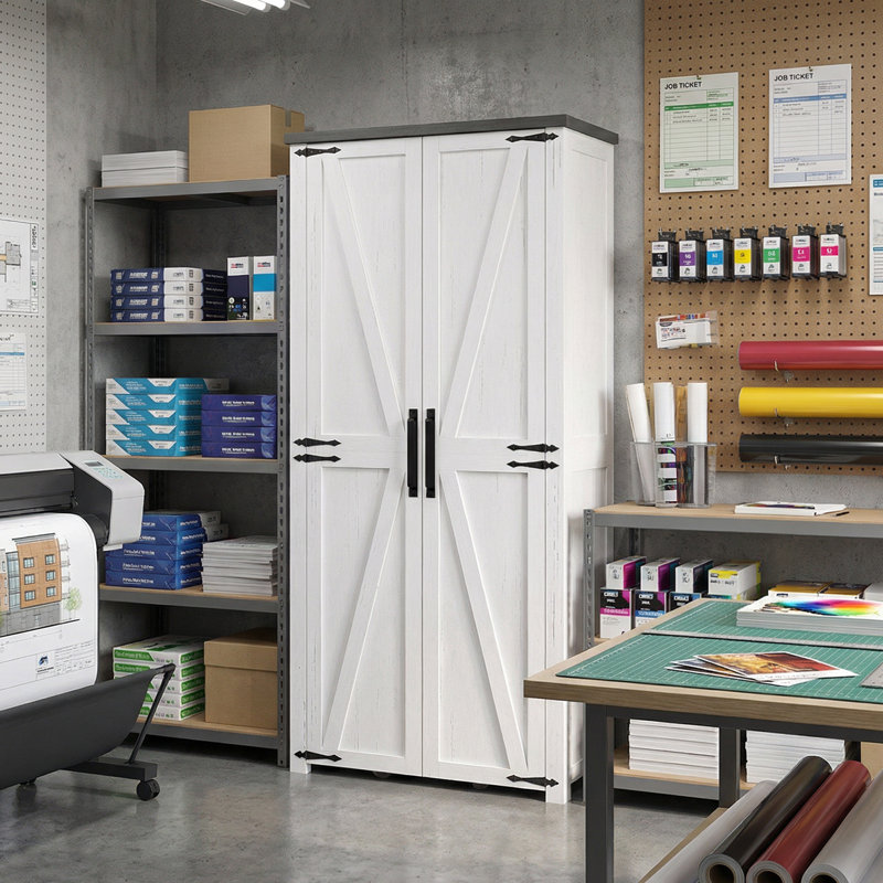 Kuehl 72" Craft Storage Cabinet with LED Lights & Adjustable Shelves, Multi-Purpose Cricut Cart Compatible with Cricut Machine, Scrapbooking Craft Room Storage Organizer