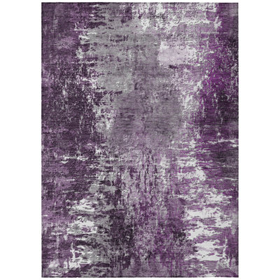5' X 8' Eggplant Purple And Lavender Abstract Washable Indoor Outdoor Area Rug