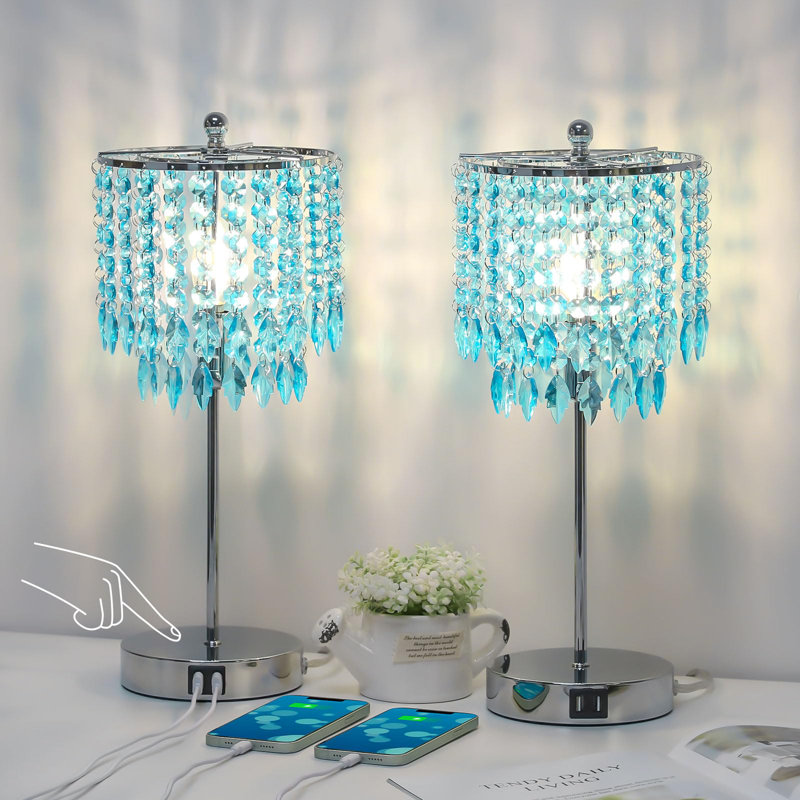Lampe de table en métal Jesslyn, Argent argent, Bleu