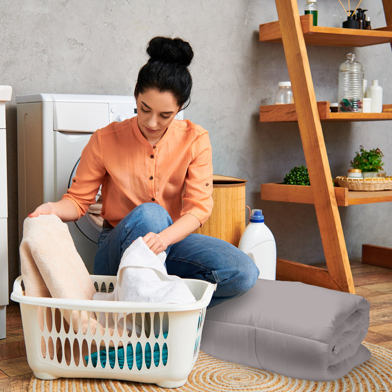 Édredon en duvet synthétique hypoallergénique toutes saisons, gris, Édredon simple 