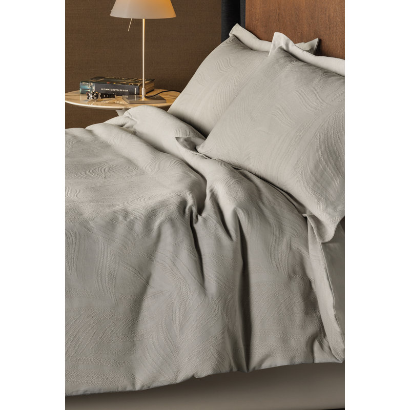 Mckeehan Cotton Floral Duvet Cover Set with Pillowcases, Double Duvet Cover + 2 Standard Pillowcases, Stone