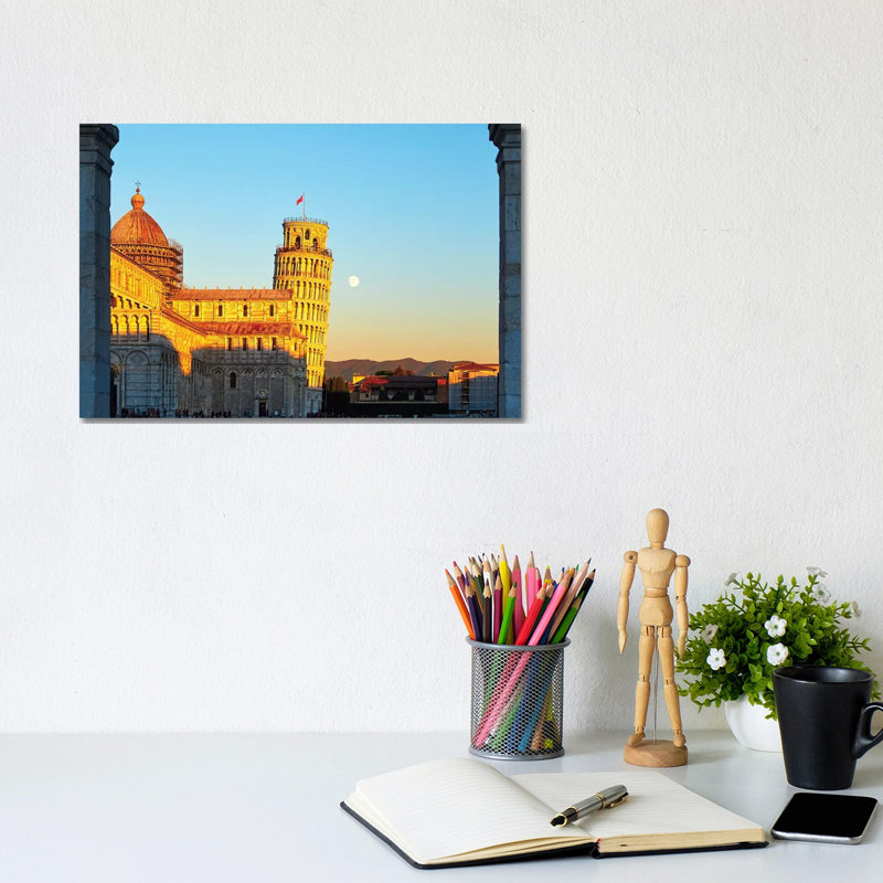 Church Sqaure Of Pisa With The Cathedral And Leaning, Tower, Tuscany, Italy by George Oze - Wrapped Canvas Print
