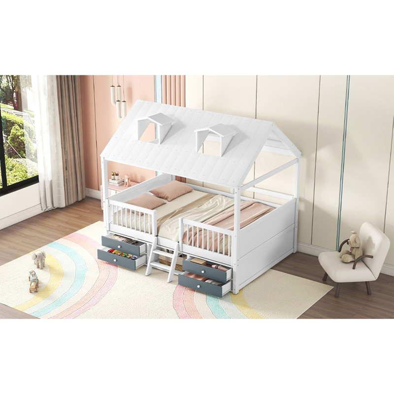 Structure de lit double en bois pleine grandeur, blanc, Blanc, Lit double
