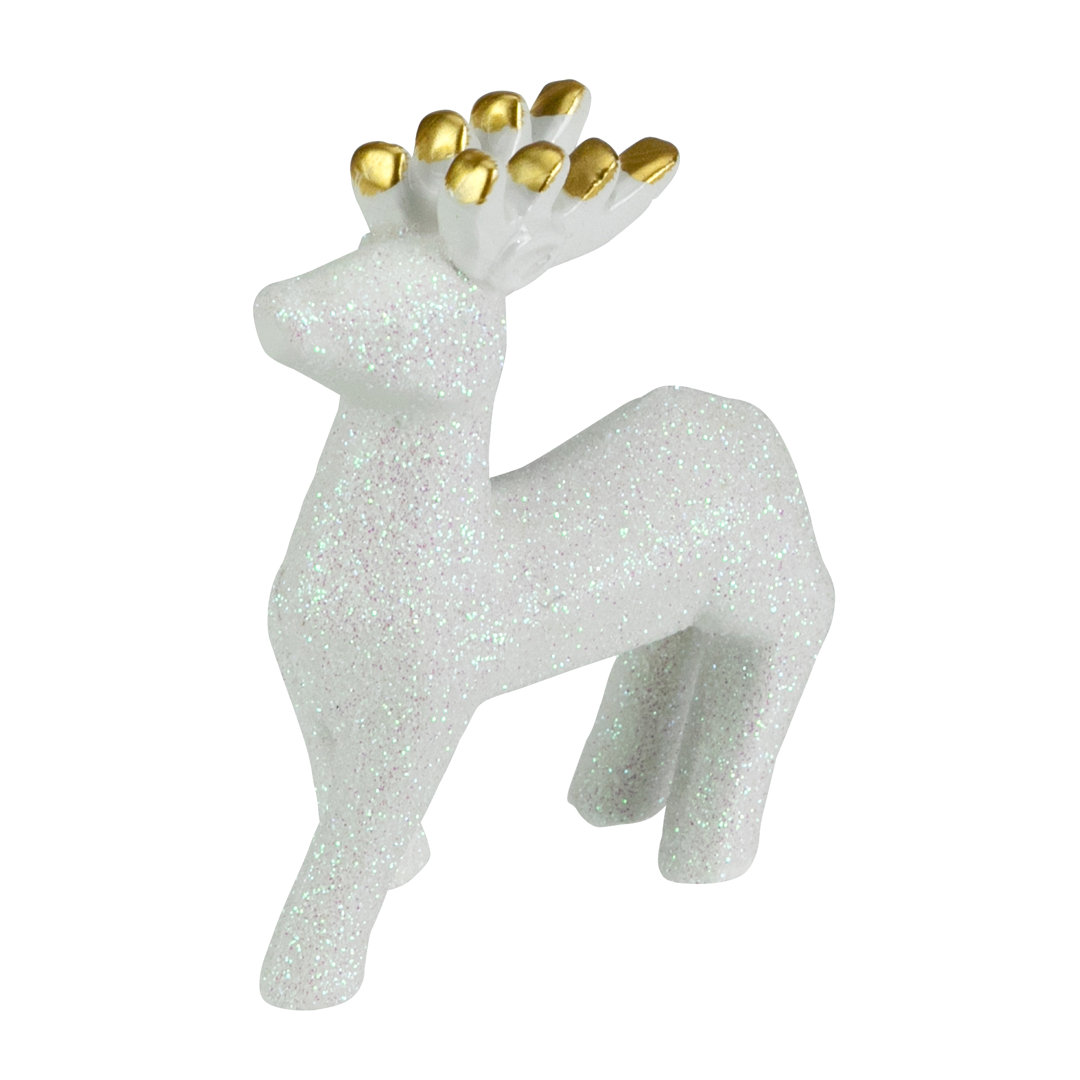 4.25" Glittery White Ceramic Reindeer Christmas Figure Northlight Seasonal