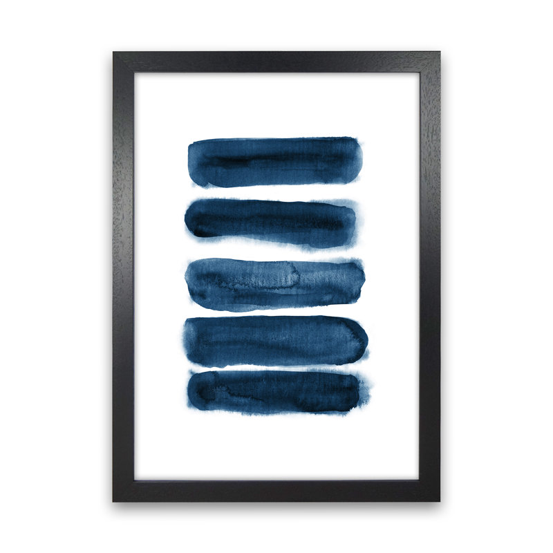 Blue Watercolour Strokes - Print, Black Framed, 63cm H x 46cm W x 3cm D