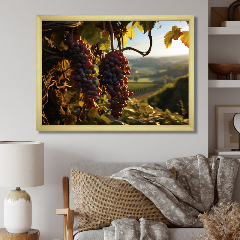Raisins mauves, attrape-rêves sur toile, H 30 po x l 40 po x P 1,5 po, Cadre photo doré simple