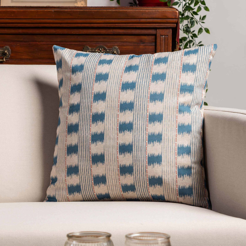 Capri Stripe Cushion in Denim Blue, Synthetic filled, 43x43cm