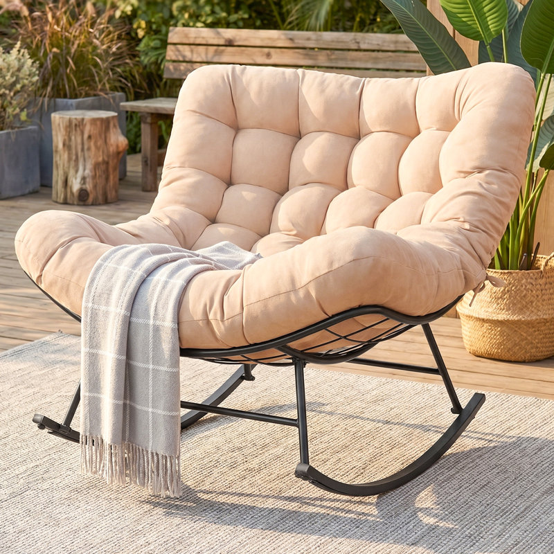 Chaise berçante extérieure surdimensionnée en forme d'œuf, chaise berçante de 39 po de largeur avec coussin épais de 6,8 po, structure en acier robuste pour balcon de véranda
