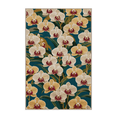 Tapis botanique brun lavable à la machine