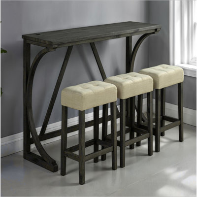 Modern Brown Dining Table W USB 3x Stools Biscuit-Tufted Seat Cushion 3pc Dining Table Set