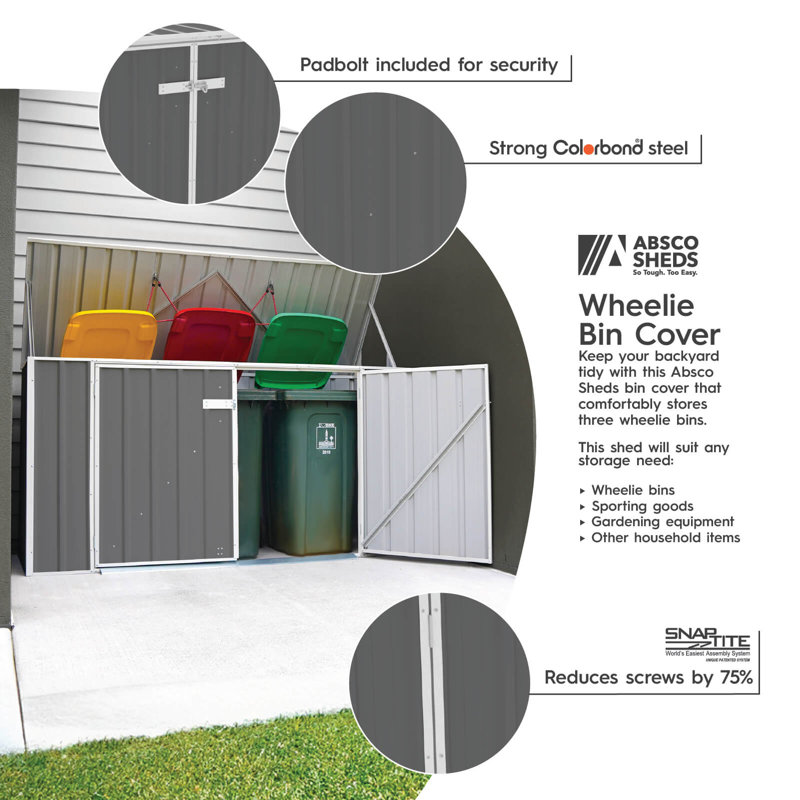 Absco Utility 7’6” W x 2’8” D Galvanized Steel Storage Shed, Woodland Gray