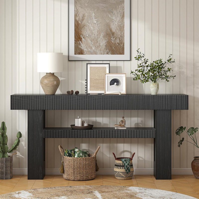 Console 63 po, table de vestibule, canapé 63 po, Noir
