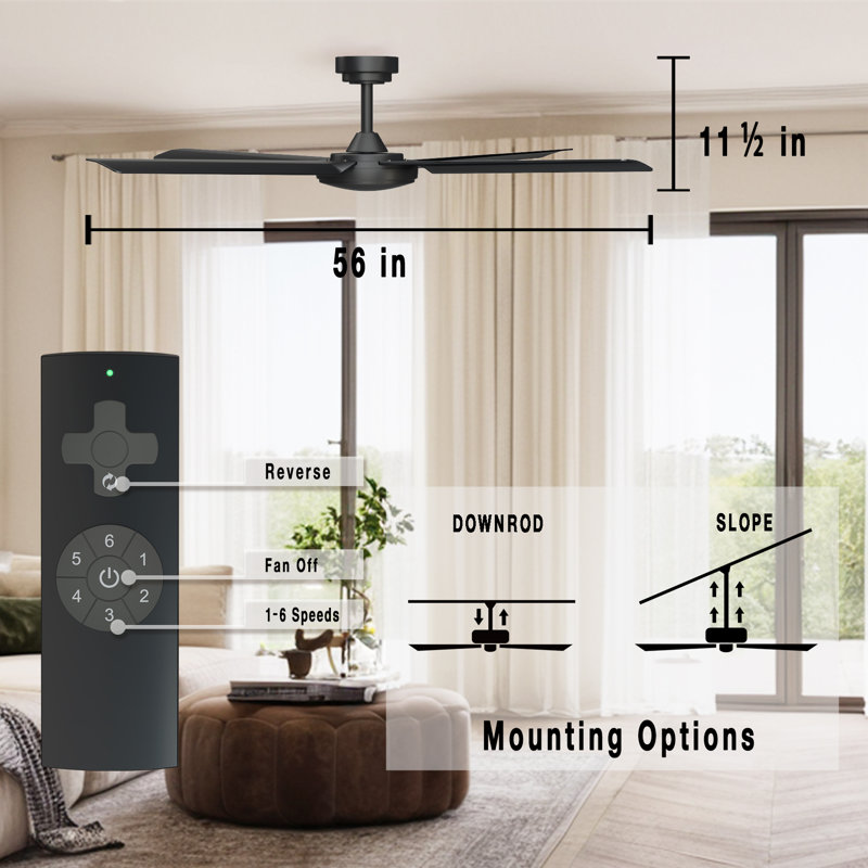 Kellogg 56 inch Indoor/Outdoor Matte Black Ceiling Fan with Remote Control