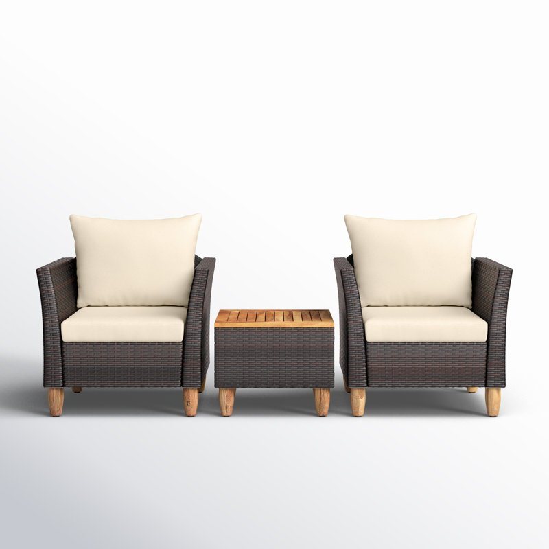 Ensemble de conversation pour 2 personnes avec coussins Antun Almonzo, Structure mixte brun / coussin beige