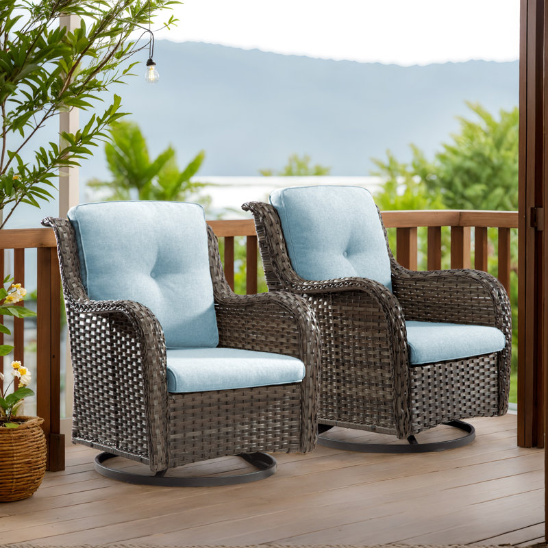 Anahit Swivel Wicker Patio Chair with Cushions (Set of 2), Sky Blue