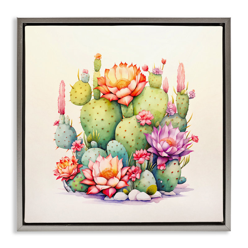 «Desert Spring Blooms», art mural encadré flottant par Andrea Haase, Cadre flottant gris lustré, H 18 po x l 18 po