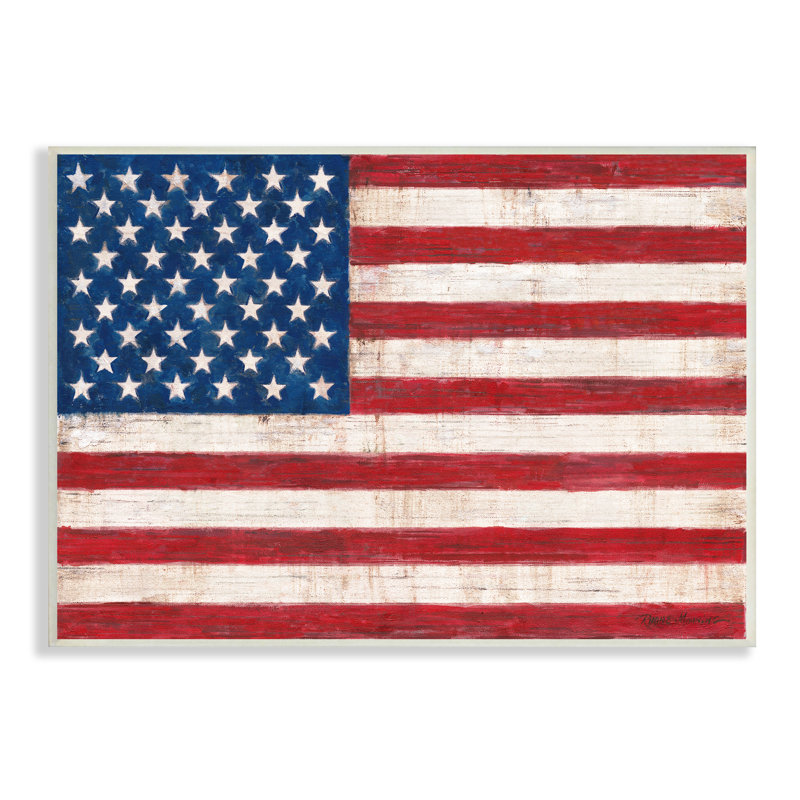 "Rustic American Flag", rouge, bleu, motif vieilli sur toile tendue par Ruane Manning, H 13 po x l 19 po x P 0,5 po